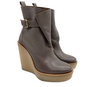 PIERRE HARDY Grain Calf Wedge Ankle Bootie In Taupe Size 37 Contemporary Minimal